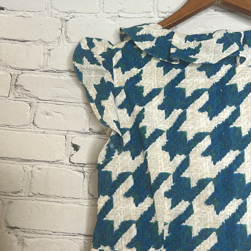 Coach Teal Blue Cream Houndstooth Ruffle Dress Size 2 Brand New W/Tags - Picture 9 of 16